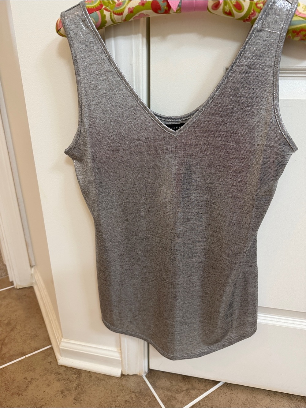 White House Black Market silver metallic top